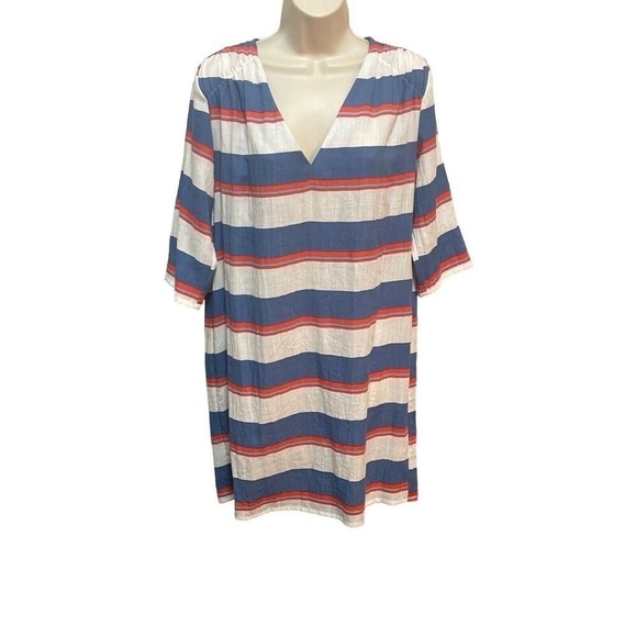 Traffic People Dresses & Skirts - Traffic‎ People Linen Blend Blue Orange Stripe Casual Minimalist Dress Small